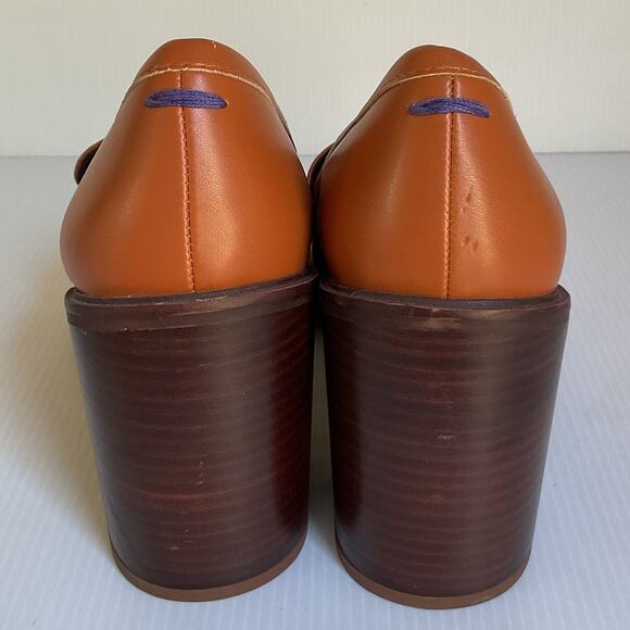 Franco Sarto Tan Leather Block Heel Loafers Women’s Sz 9.5M Classic Penny Heels - Picture 6 of 9